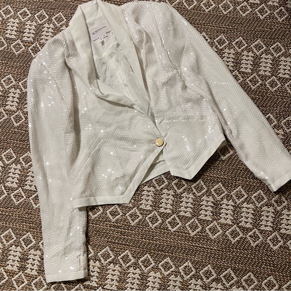 NWOT BCBG XXS Sequin White 1 Button Blazer